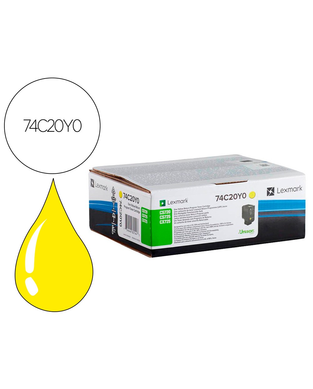 Toner lexmark laser 74c20y0 cx725de cs720de cs725de amarillo 3000 paginas