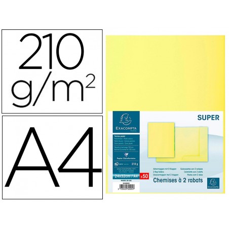 Subcarpeta cartulina con 2 solapas exacompta din a4 gama super amarillo canario 210 gr