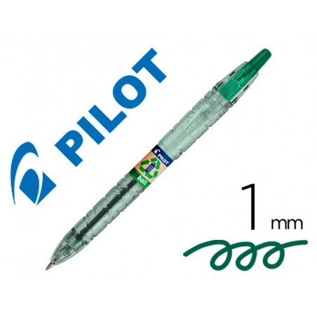 Boligrafo pilot ecoball plastico reciclado tinta aceite punta de bola 1 mm color verde