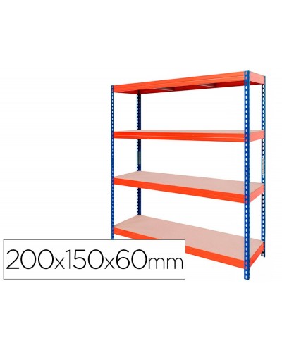 Estanteria metalica ar stabil xl 200x150x60 cm 4 estantes 500 kg por estante bandeja de madera sin tornillos color