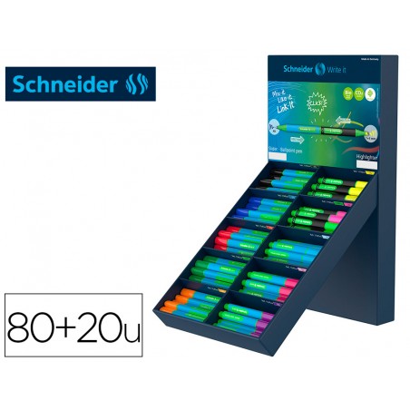 Boligrafo schneider slider caucho triangular 85 bioplastico exp 80 unidades surtidas 20 fluorescentes
