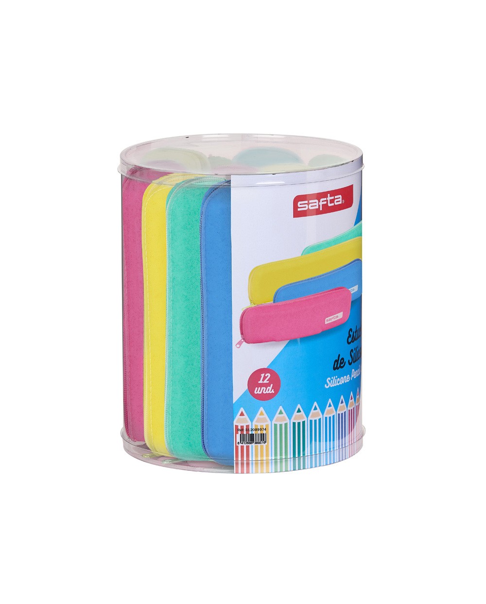 Bolso escolar safta portatodo estrecho silicona glitter set de 12 unidades surtidas 170x210 mm