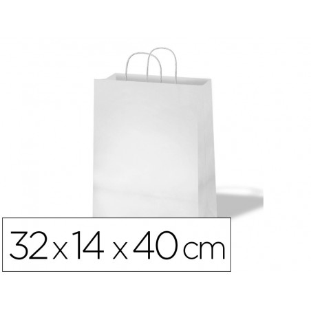 Bolsa de papel basika celulosa blanco asa retorcida tamano l 320x140x400 mm