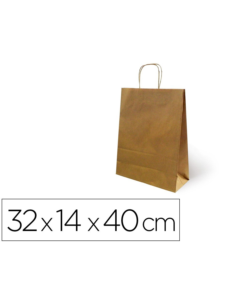 Bolsa de papel basika kraft reciclado asa retorcida liso natural tamano l 320x140x400 mm