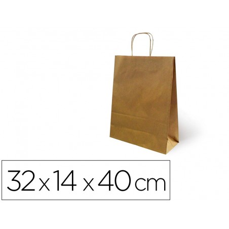 Bolsa de papel basika kraft reciclado asa retorcida liso natural tamano l 320x140x400 mm