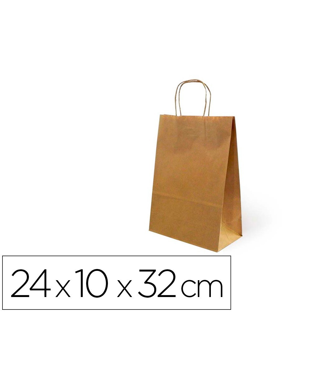 Bolsa de papel basika kraft reciclado asa retorcida liso natural tamano s 240x100x320 mm