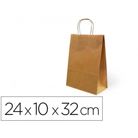 Bolsa de papel basika kraft reciclado asa retorcida liso natural tamano s 240x100x320 mm