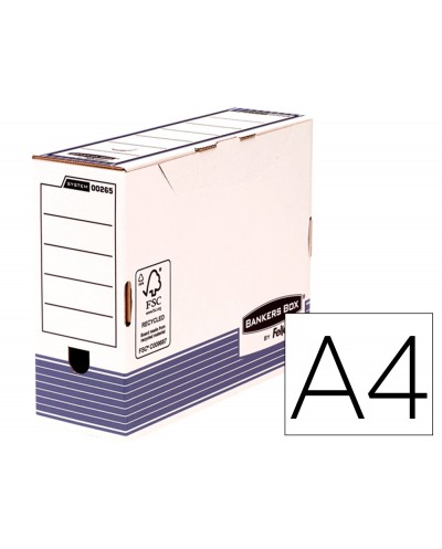 Caja archivo definitivo fellowes a4 carton reciclado 100 lomo 100 mm montaje automatico color azul