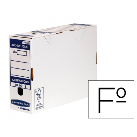 Caja archivo definitivo fellowes folio carton reciclado 100 lomo 100 mm montaje automatico color azul