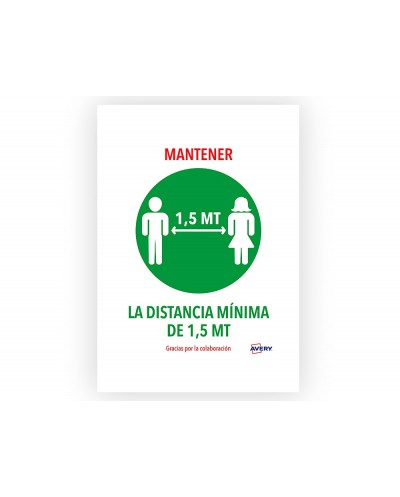 Senal adhesiva avery mantener distancia minina de 15 mt din a4 resistente a los rayos uv pack de 2 unidades