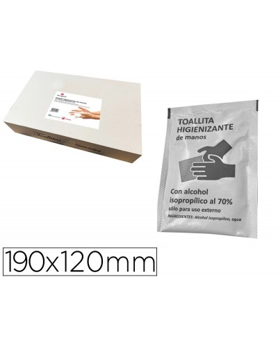 Toallita higienizante hidroalcoholica para manos medidas 190 x 120 mm paquetes individuales caja 500 unidades