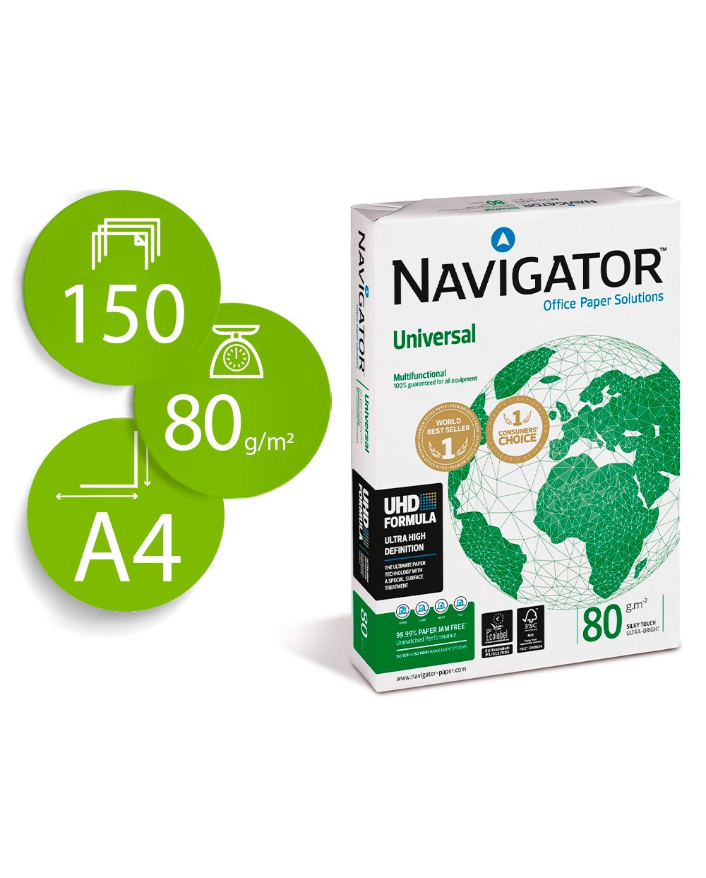 Papel fotocopiadora navigator din a4 80 gramos paquete de 150 hojas