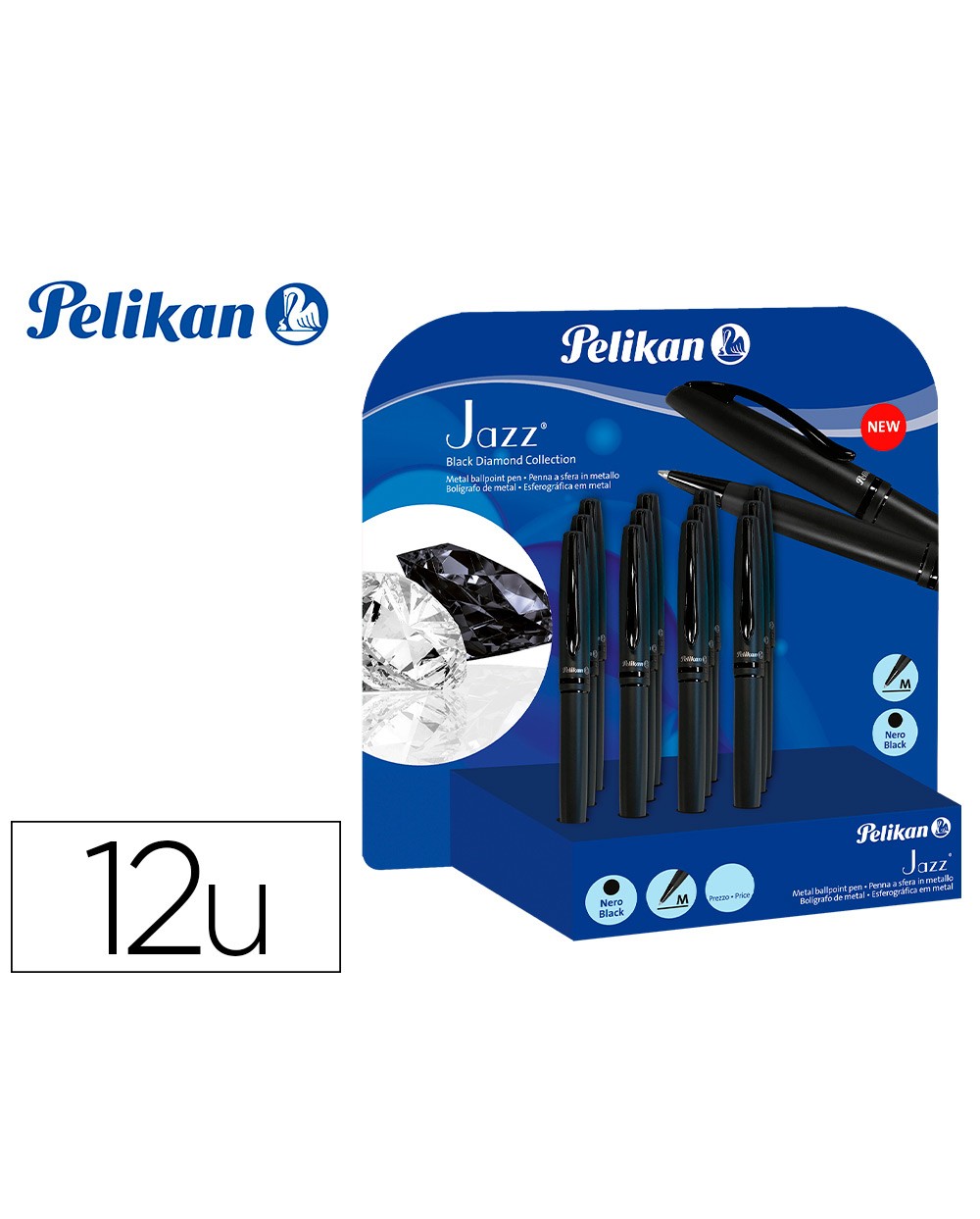 Boligrafo pelikan jazz black diamond expositor de 12 unidades