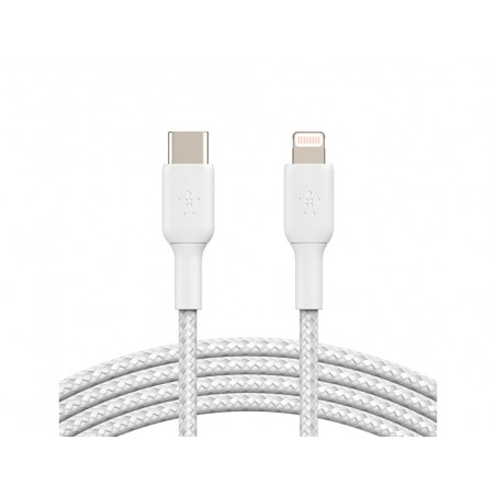 Cable trenzado belkin caa004bt1mwh usb c a lightning boost charge largo 1 m color blanco