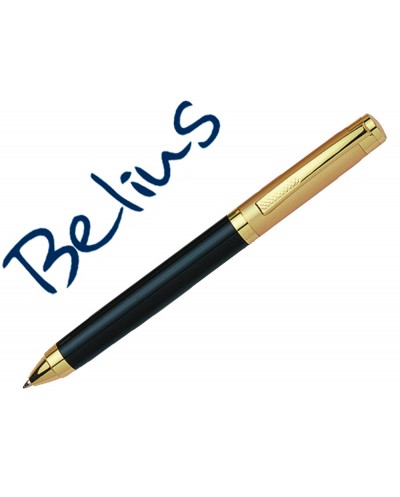 Boligrafo belius frankfurt negro y dorado tinta azul en estuche