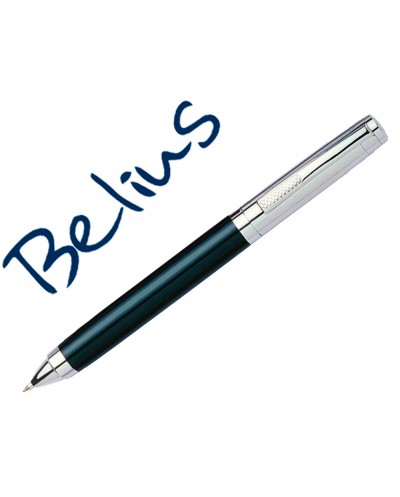 Boligrafo belius frankfurt negro y plata tinta azul en estuche