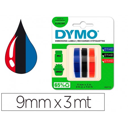 Cinta dymo 3d 9mm x 3mt para rotuladora omega junior color azul negro rojo blister 3 unidades