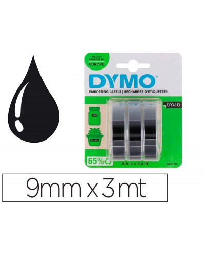 Cinta dymo 3d 9mm x 3mt para rotuladora omega junior color negro blister 3 unidades