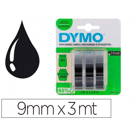 Cinta dymo 3d 9mm x 3mt para rotuladora omega junior color negro blister 3 unidades