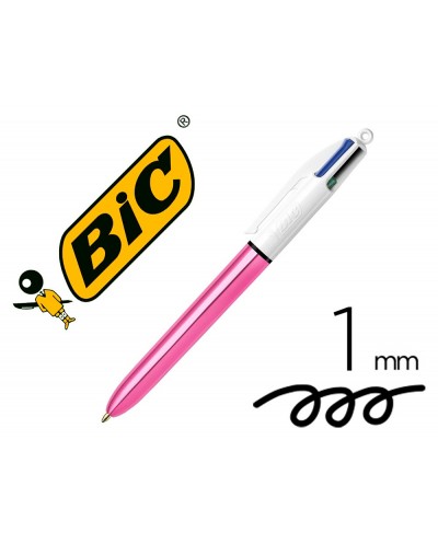 Boligrafo bic cuatro colores shine rosa punta de 1 mm