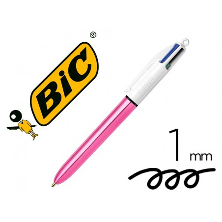 Boligrafo bic cuatro colores shine rosa punta de 1 mm