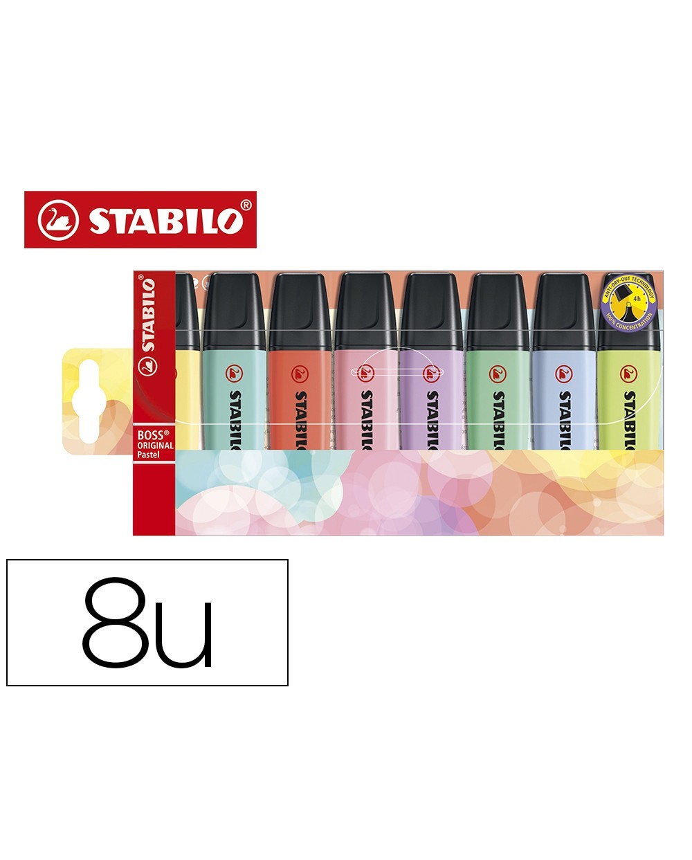 Rotulador stabilo boss fluorescente 70 pastel estuche de 8 unidades colores surtidos