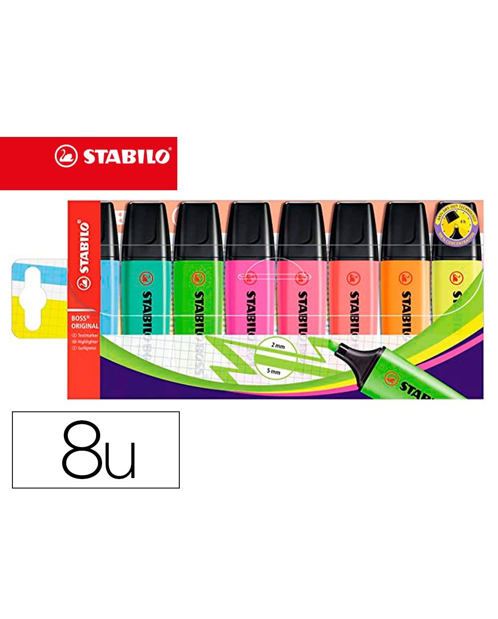 Rotulador stabilo boss fluorescente 70 estuche de 8 unidades colores surtidos