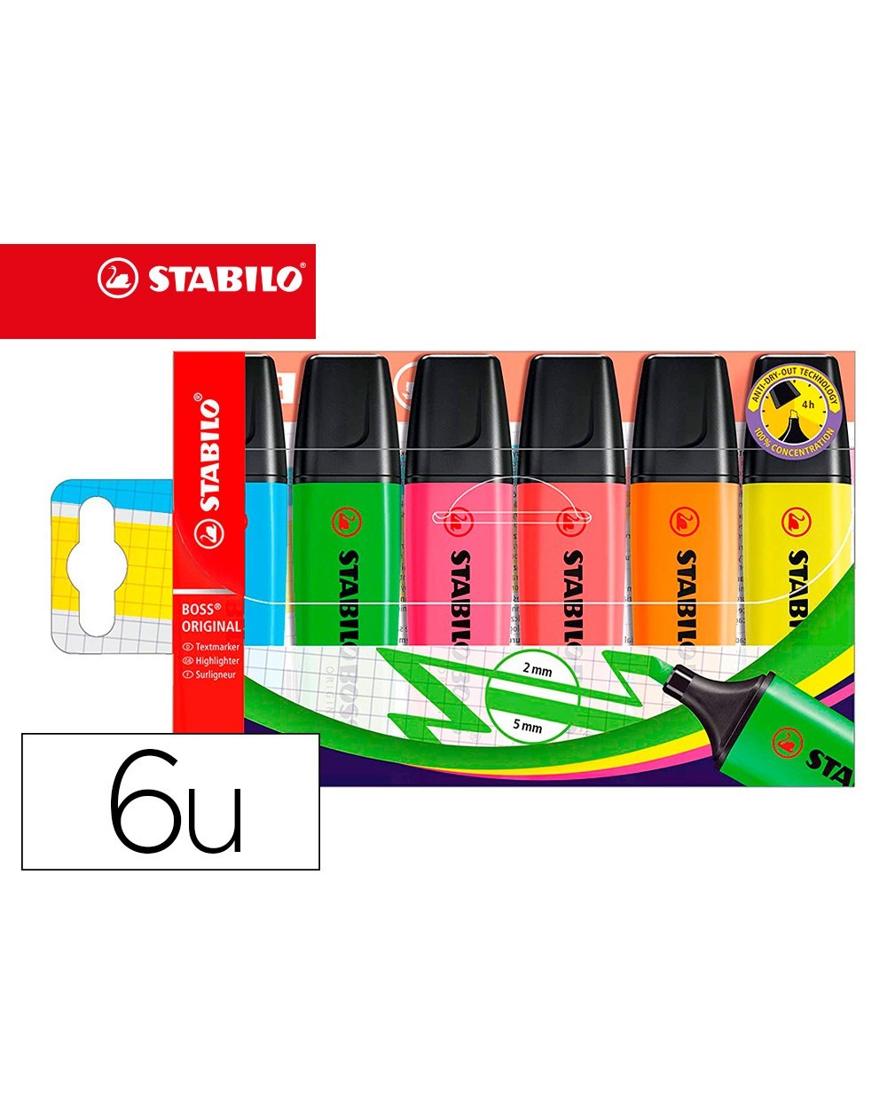 Rotulador stabilo boss fluorescente 70 estuche de 6 unidades colores surtidos