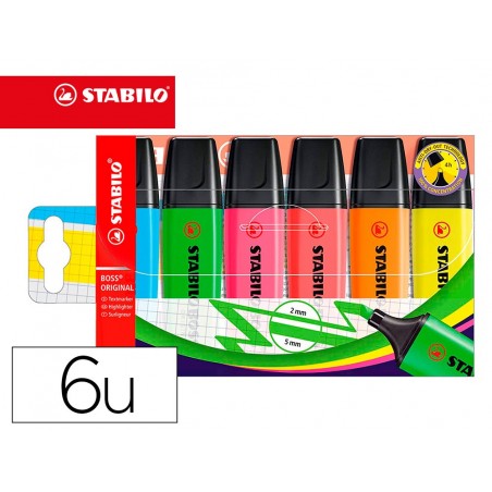 Rotulador stabilo boss fluorescente 70 estuche de 6 unidades colores surtidos