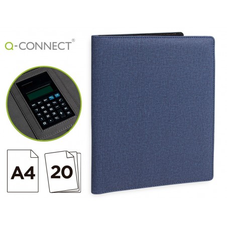 Carpeta portafolios q connect a4 con calculadora bloc 20 hojas y departamentos interiores color azul 250x315