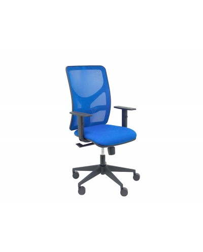Silla de oficina pyc motilla con brazos regulable respaldo en malla y asiento bali en tela color azul