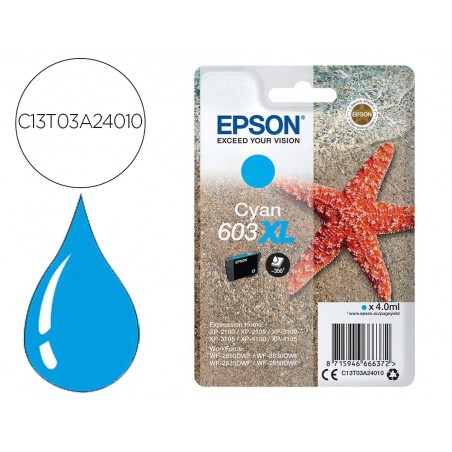 Ink jet epson 603xl xp 2100 2105 3100 4100 wf 2810 2830 2835 2850 cian 350 paginas