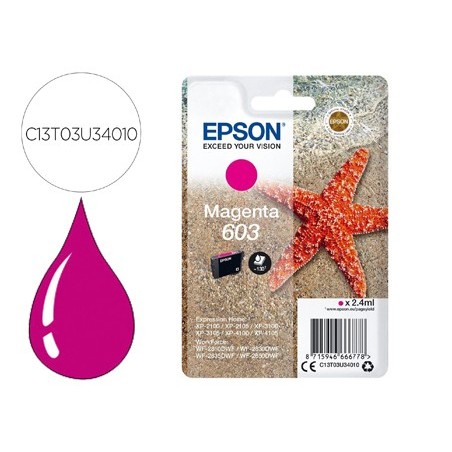 Ink jet epson 603 xp 2100 2105 3100 4100 wf 2810 2830 2835 2850 magenta 130 paginas