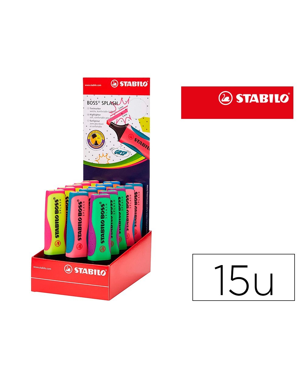 Rotulador stabilo boss splash 75 expositor sobremesa de 15 unidades colores surtidos