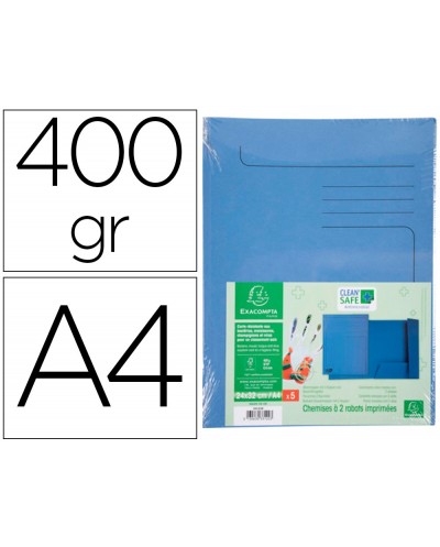 Subcarpeta cartulina exacompta clean safe din a4 con 2 solapas azul 400 gr paquete de 5 unidades