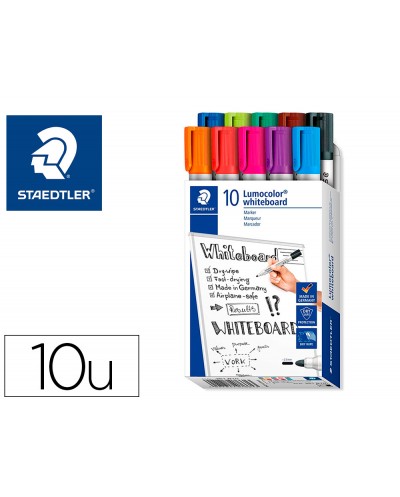 Rotulador staedtler lumocolor 351 para pizarra blanca punta redonda 2 mm recargable caja de 10 unidades colores