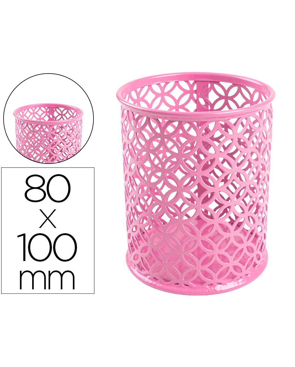 Cubilete portalapices q connect metal redondo rosa diametro 80 altura 100 mm