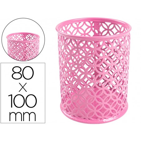 Cubilete portalapices q connect metal redondo rosa diametro 80 altura 100 mm