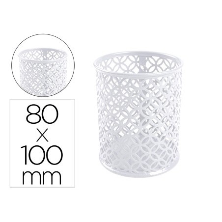 Cubilete portalapices q connect metal redondo blanco diametro 80 altura 100 mm