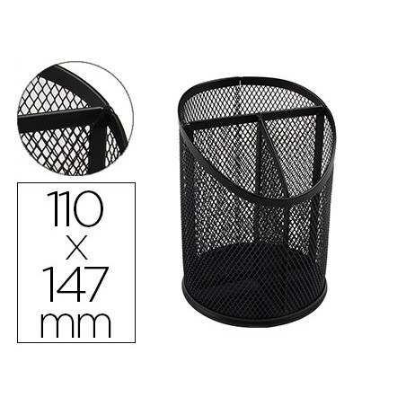 Cubilete portalapices q connect metal rejilla negro con 3 compartimientos diametro 110 altura 147 mm