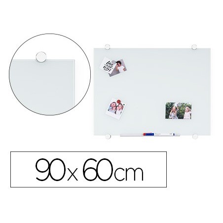 Pizarra blanca q connect cristal magnetica marco aluminio 90x60 cm