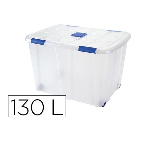 Contenedor plastico plasticforte 130 litros n 16 transparente con tapa 480x740x540 mm