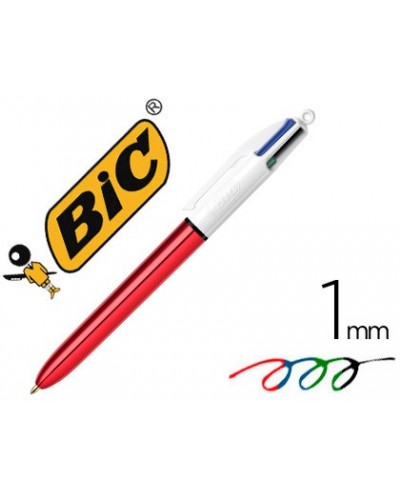 Boligrafo bic cuatro colores shine rojo punta de 1 mm