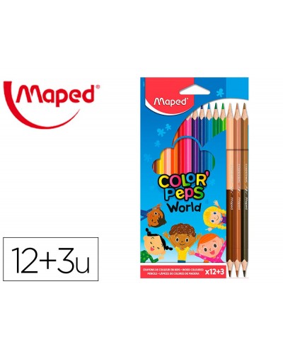 Lapices de colores maped color peps world caja de 12 colores surtidos 3 duo tonos de piel