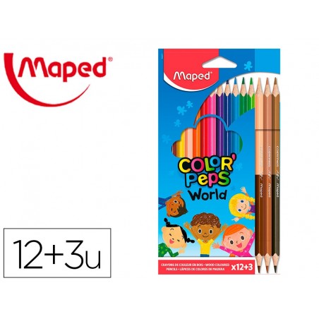 Lapices de colores maped color peps world caja de 12 colores surtidos 3 duo tonos de piel
