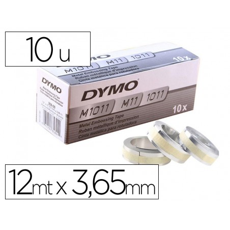 Cinta dymo aluminio con adhesivo 12mm x 365mt para rotuladora industrial m1011 caja de 100 unidades