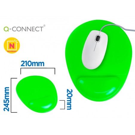 Alfombrilla para raton q connect reposamunecas de gel pvc color verde 210x245x20 mm