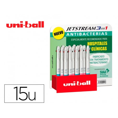 Boligrafo uni ball jetstream sport sxe3 400 3 colores antibacteriano 10 mm expositor de 15 unidades