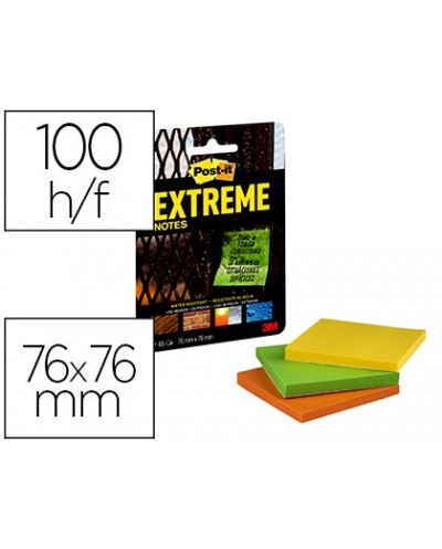 Bloc de notas adhesivas quita y pon post it extreme 76x76 mm con 45 hojas pack de 3 unidades amarillo naranja y