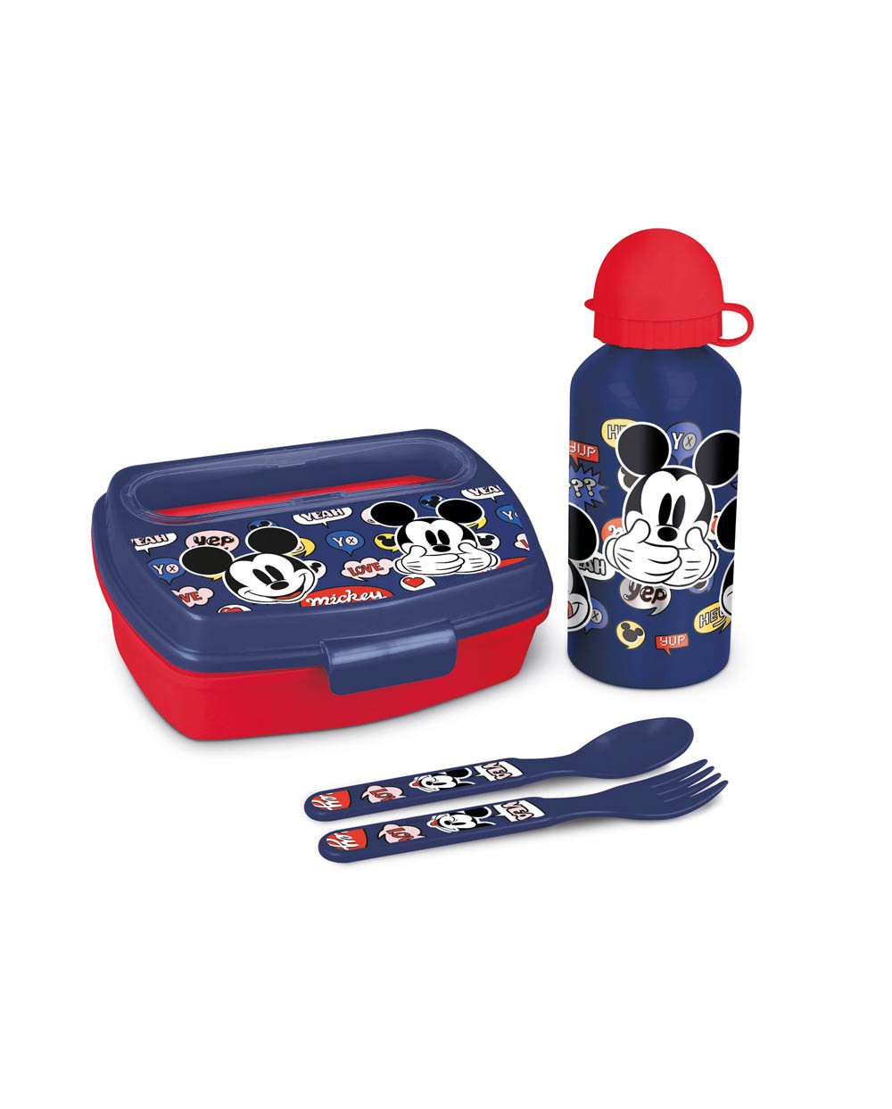 Set de botella y sandwichera cubiertos safta escolar 210x70x180 mm mickey mouse happy smiles